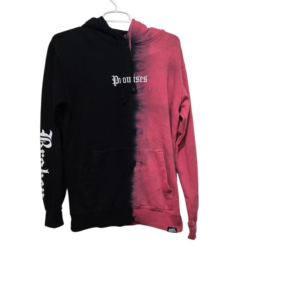 Broken Promises Split Dye Logo Hoodie Black Burgundy Small Streetwear